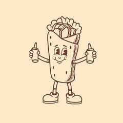 mascot logo shawarma with retro style good for branding, restaurant logo, print design, etc