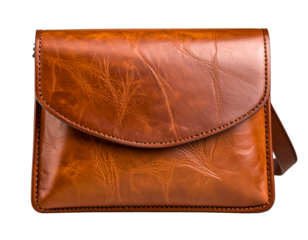 Brown leather bag purse fashion accessory style handbag elegant vintage on transparent background