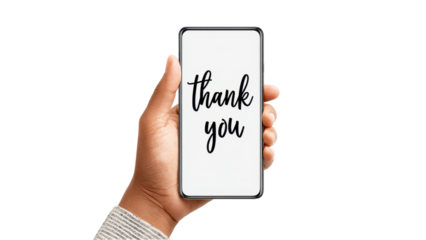 Thank You Message on Smartphone held by Dark Skinned Hand