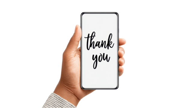 Thank You Message on Smartphone held by Dark Skinned Hand