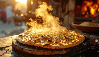Freshly baked bread with hot and steaming.