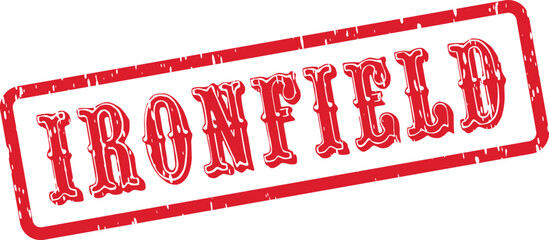 Ironfield red grunge distressed stamp with worn rubber texture and rectangular frame