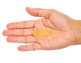 Adhesive bandage band aid wound care first aid skin hand palm injury on transparent background