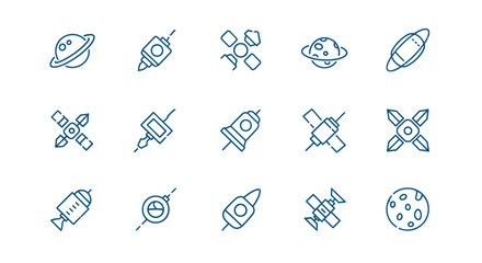 Collection of vector spacecraft and celestial body icons in linear style © Bang