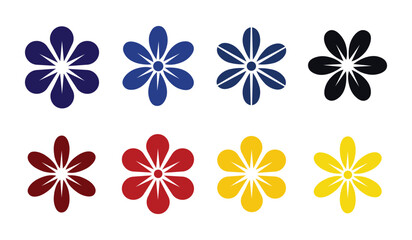 Collection of Colorful Blossoms in Various Style and Shape on White Background Vector