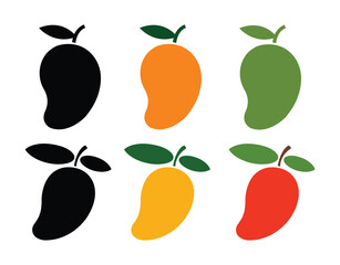 Six mangos in various colors, ripe and unripe mangos vector illustration