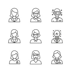 Diverse professional avatars including AI and futuristic concepts for modern business and technology representation