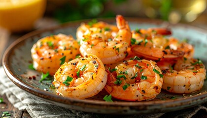 Grilled shrimp dish on plate.