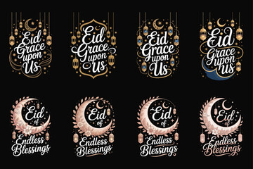 Naklejka premium Eid Grace Upon Us and Endless Blessings Elegant Designs vector illustration