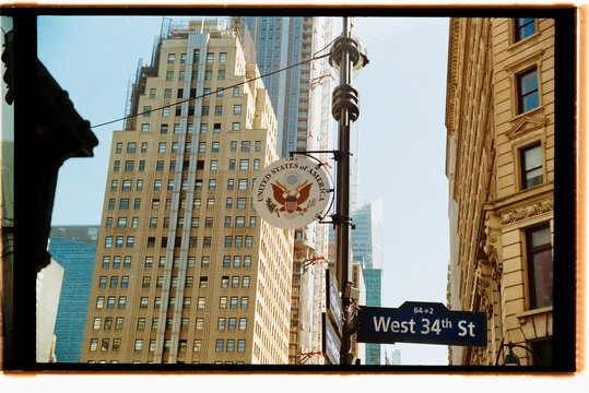 West 34th Street With Tall Buildings and Street Sign in New York