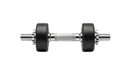 Modern adjustable chrome dumbbell for professional strength training and intense home workouts isolated on transparent background
