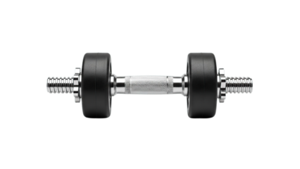 Modern adjustable chrome dumbbell for professional strength training and intense home workouts isolated on transparent background