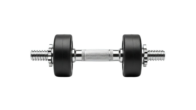 Modern adjustable chrome dumbbell for professional strength training and intense home workouts isolated on transparent background