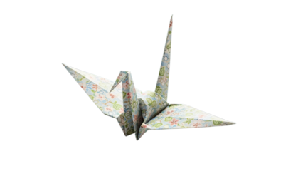 Elegant handcrafted Japanese origami crane representing hope peace and longevity isolated on transparent background
