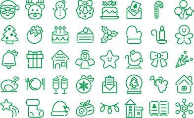 Simple Line Art Christmas Clipart Collection: Santa, Tree, Cake, and Gifts