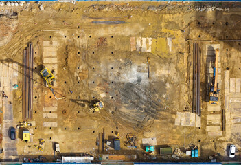 Aerial View of Foundation Work with Steel Piles