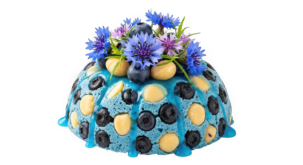 Frozen dessert with blueberries and cornflowers isolated on transparent background