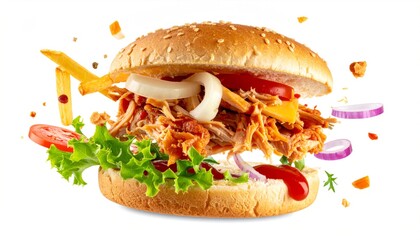 Levitation Burger with ingredients isolated.