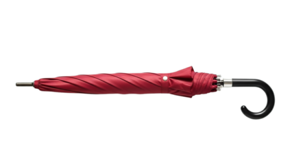 Elegant closed dark red umbrella object for autumn weather protection isolated on transparent background