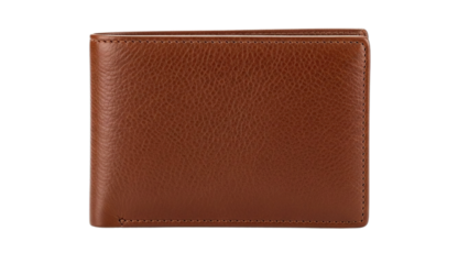 Classic men's brown genuine leather bifold wallet elegant financial accessory isolated on transparent background essential item