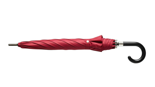 Elegant closed dark red umbrella object for autumn weather protection isolated on transparent background