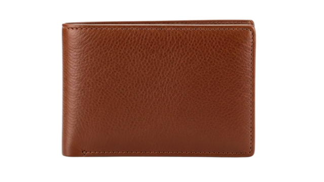 Classic men's brown genuine leather bifold wallet elegant financial accessory isolated on transparent background essential item