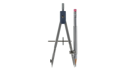 Classic metal drawing compass with pencil for geometry mathematics and precise technical drafting isolated on transparent background