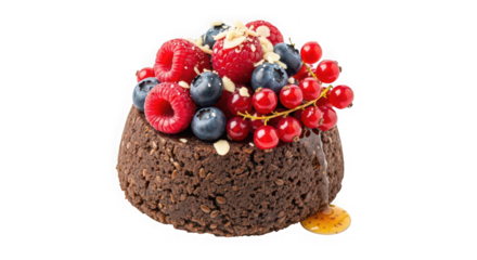 Dessert with chocolate, berries, and almonds isolated on transparent background
