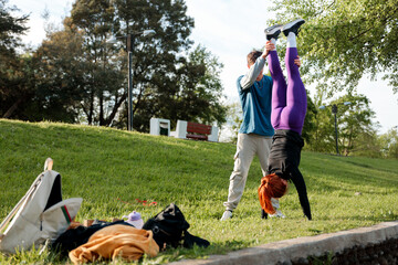 Partner-Supported Handstand Training Outdoor