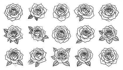 Line Art Roses with Floral, and Black  White.