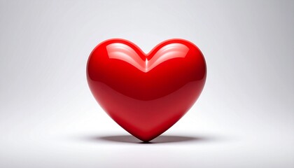 Glossy red heart on white background.