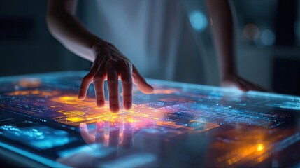 Ai powered personalized news engine concept. Innovative touch interface displays vibrant data and graphics.