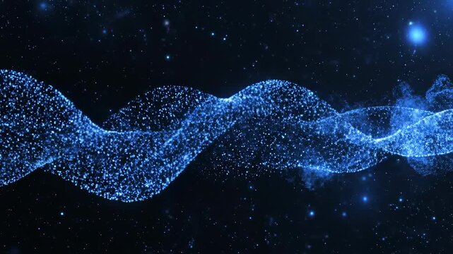 Seamless loop of a vibrant blue particle stream flowing and dissipating through a deep, luminous blank void in abstract digital space subtle, graphic animation, zero gravity
