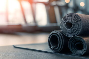 A modern wellness and fitness concept scene, minimalistic gym elements, and a calm balanced atmosphere