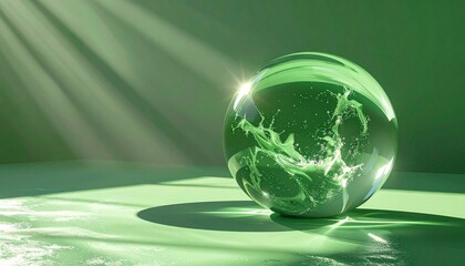 Green liquid inside clear glass sphere.