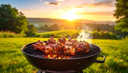 Grilled Chicken at Sunset BBQ outdoors.