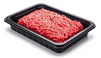Ground beef in tray with isolated on white.