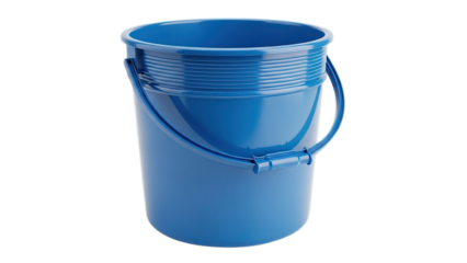 Vibrant blue plastic utility bucket for cleaning gardening household chores isolated on transparent background