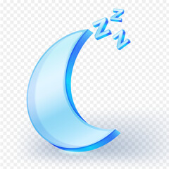 Cute sleeping moon icon representing night, bedtime, relaxation and sweet dreams on transparent background. Vector illustration.