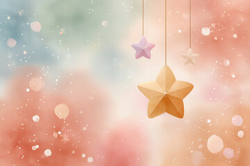 パステルカラーの空間に星飾りを描いたソフトフォーカス背景