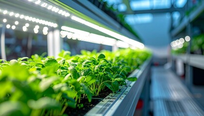 Indoor hydroponic system growing plants.