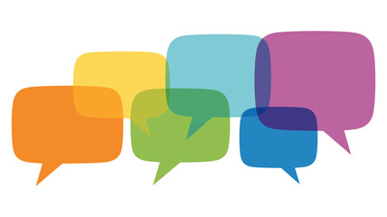 Naklejka premium Colorful overlapping speech bubbles representing communication, conversation, dialogue, discussion, ideas, and messages in abstract design.