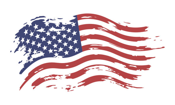 Waving american flag with a distressed, grunge texture creating a sense of patriotism and freedom, perfect for national holidays and events.