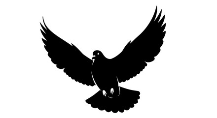 Graceful black dove takes flight with wings spread wide, symbolizing peace, freedom, and new beginnings in a clean, modern aesthetic.