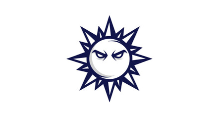 Stylized sun with aggressive expression vector illustration on white background