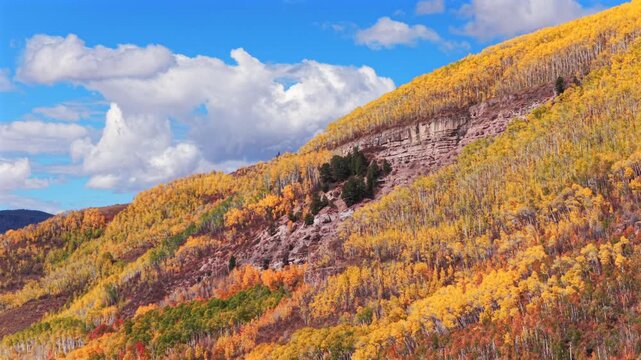 Vail Valley Vail Village Avon Beaver Creek Vail Pass aerial drone Colorado fall autumn Rocky Mountains hillside cliffs quaking Aspen Trees morning bluesky cliffs Piney Ranch Vail Ski resort Gore range