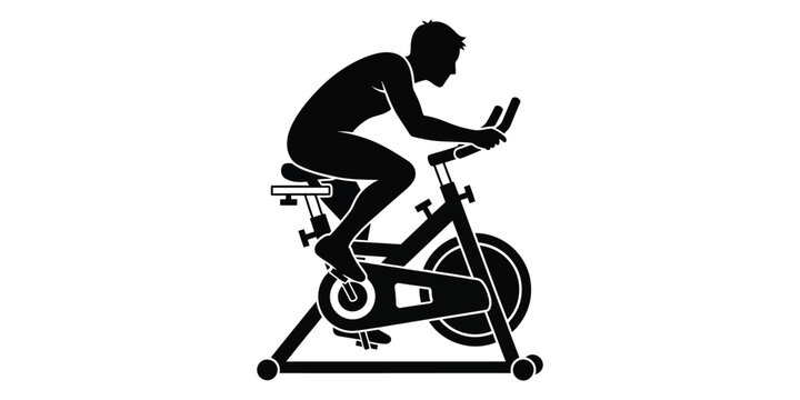 Vector icon of a person exercising on a stationary bike, a silhouette representing an indoor cycling workout and cardio fitness