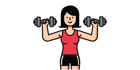Woman lifting weights with dumbbells, exercising and working out for fitness and strength training