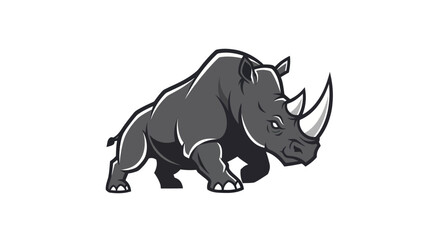 Stylized vector illustration of a rhinoceros in a dynamic pose on white