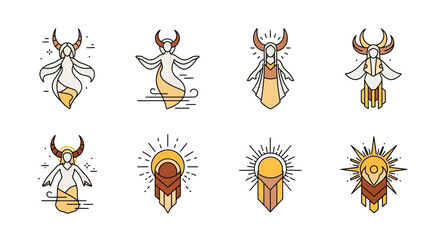 Elegant abstract zodiac constellations and celestial symbols with modern minimalist design and warm color palette